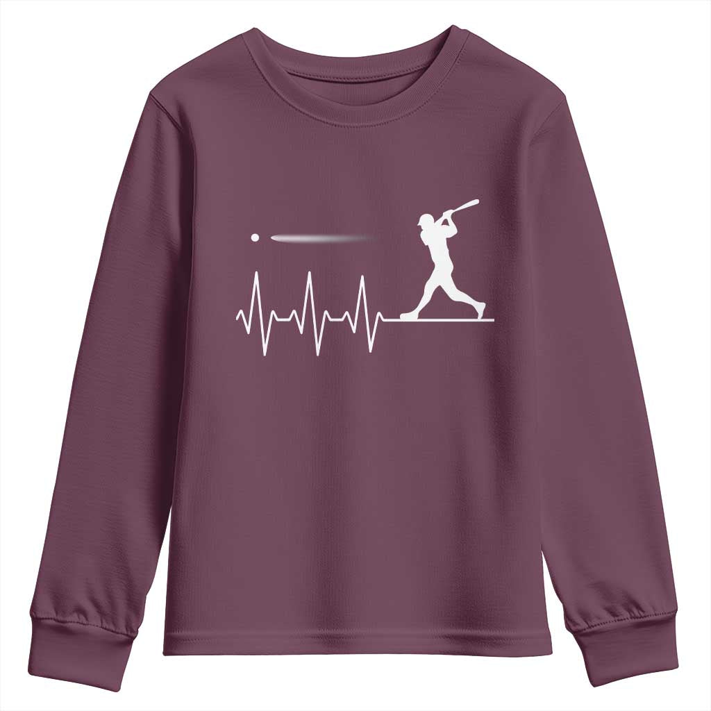 Baseball Heartbeat Line Youth Sweatshirt Vintage Sports Lover Gift