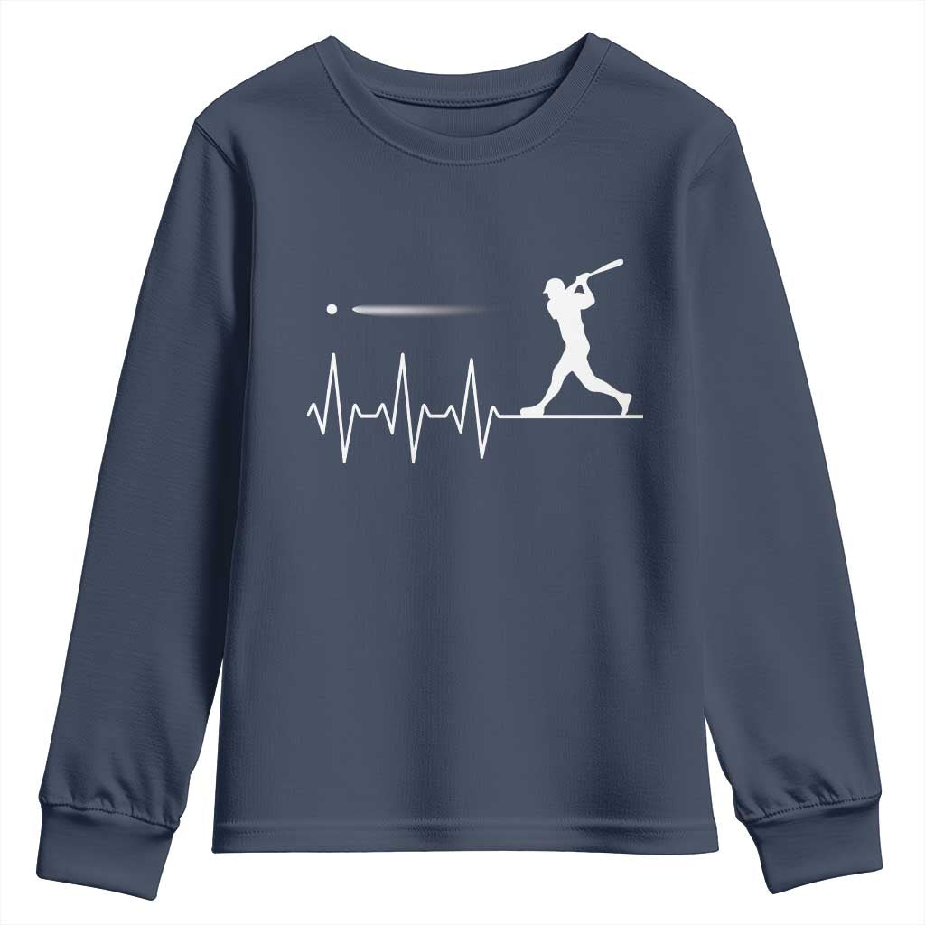 Baseball Heartbeat Line Youth Sweatshirt Vintage Sports Lover Gift