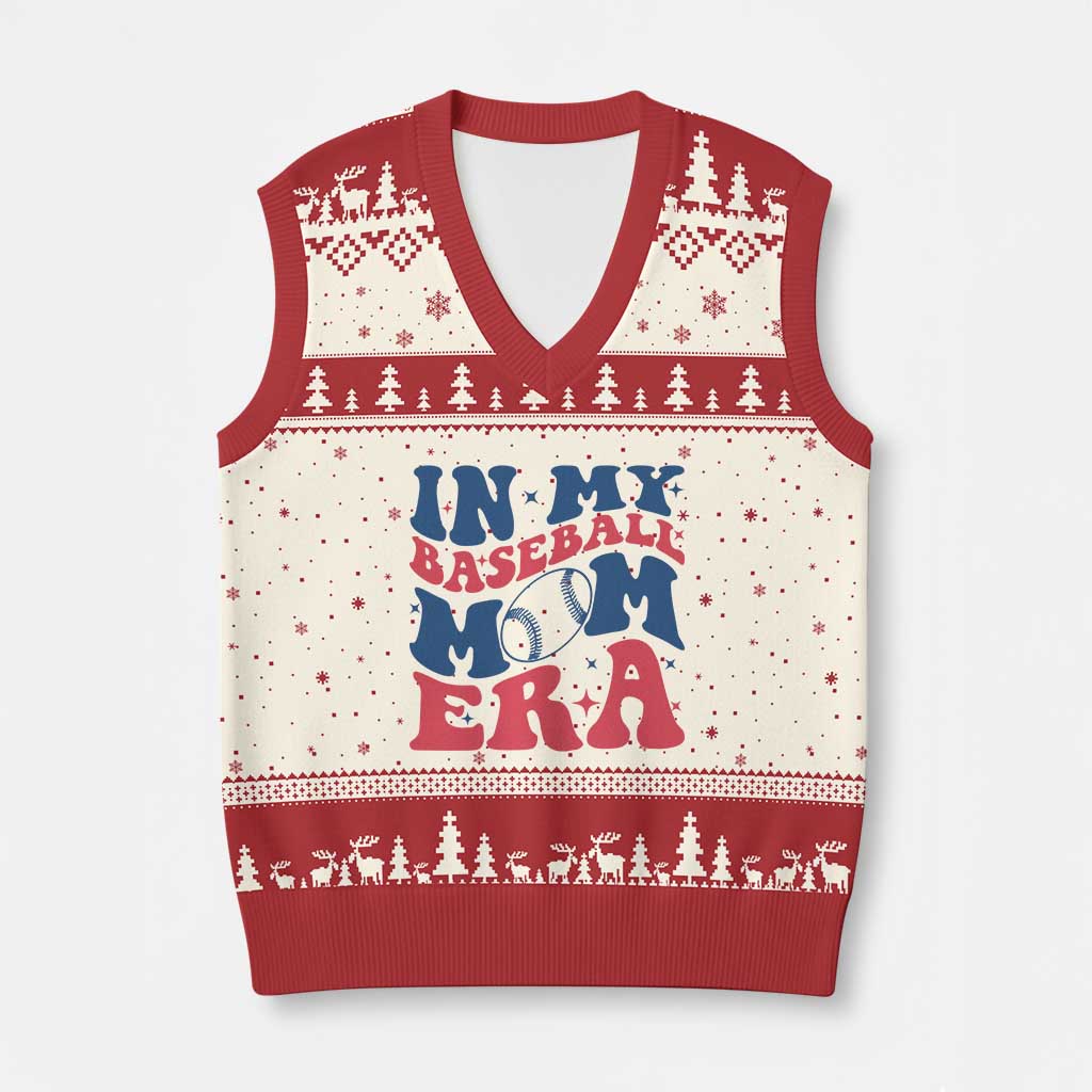 In My Baseball Mom Era V-Neck Knit Sweater Vest Game Day Sports Mom