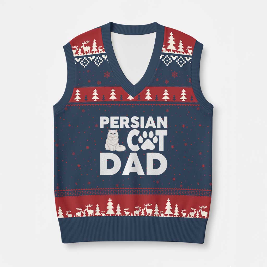 Proud Persian Cat Dad V-Neck Knit Sweater Vest Funny Fluffy Cat Lover Gift