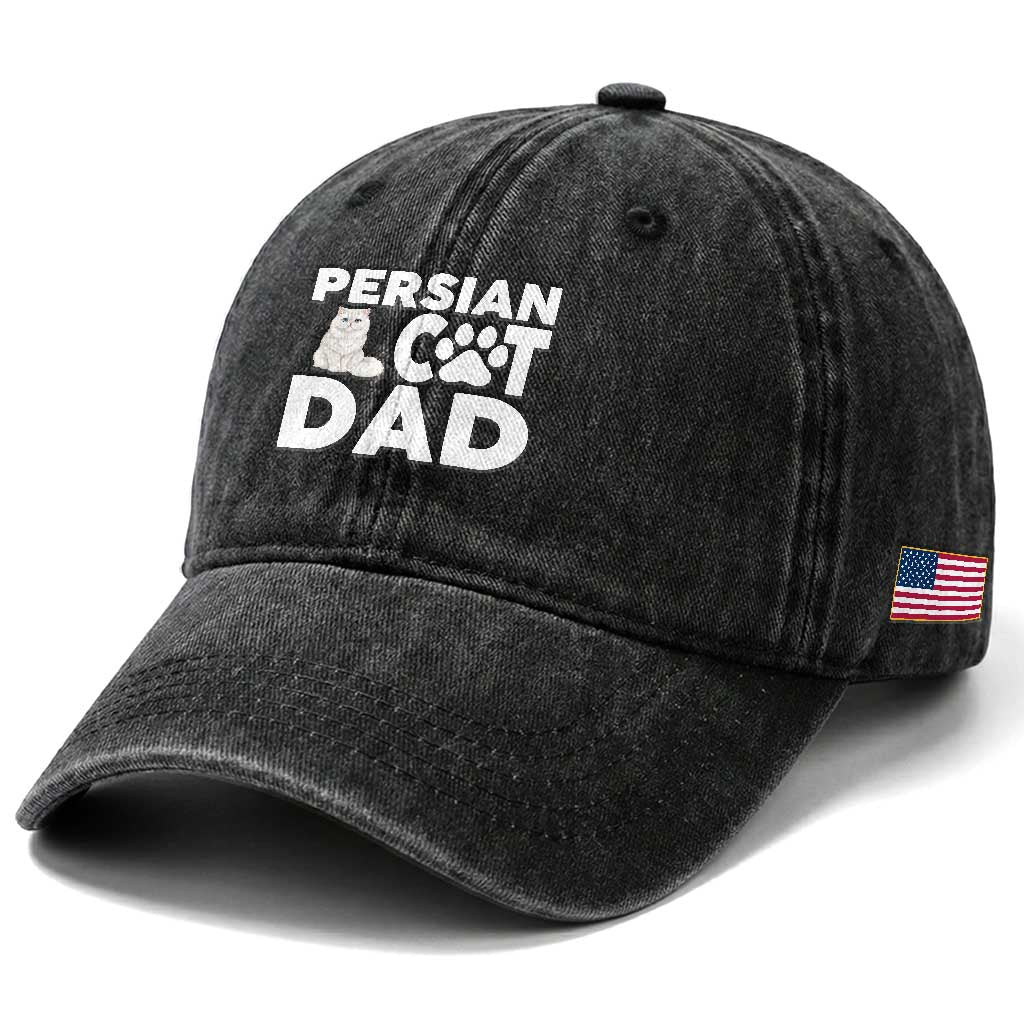 Proud Persian Cat Dad Washed Cotton Baseball Cap Funny Fluffy Cat Lover Gift