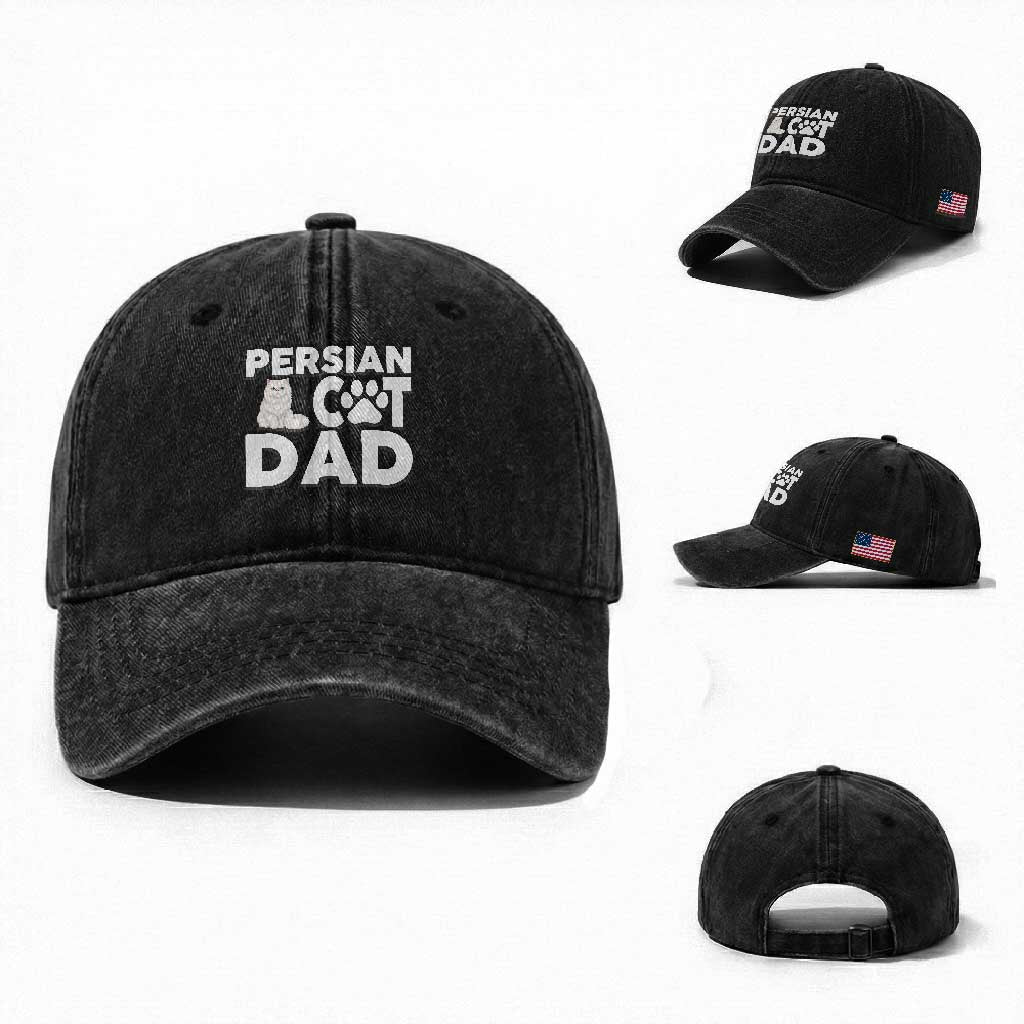 Proud Persian Cat Dad Washed Cotton Baseball Cap Funny Fluffy Cat Lover Gift