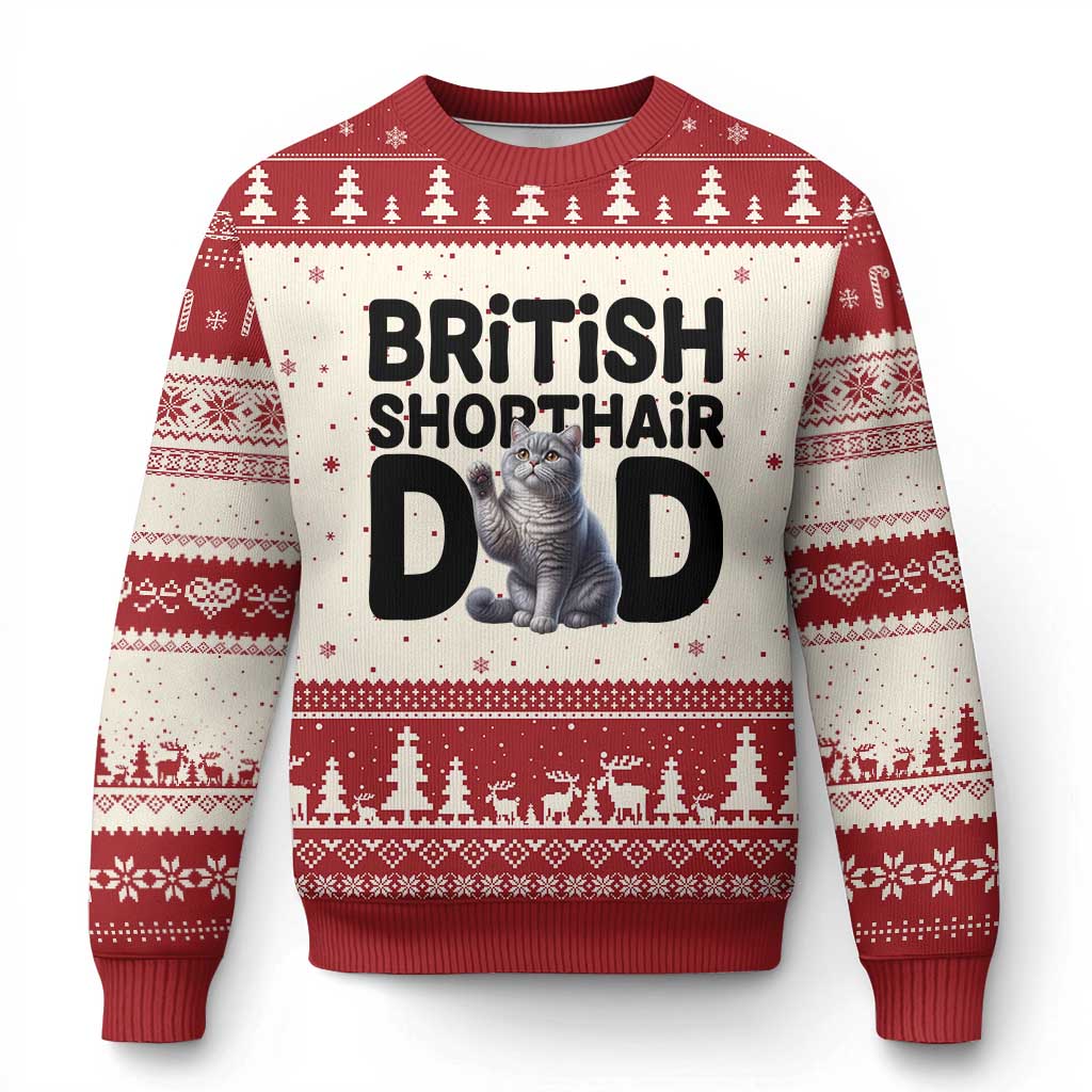 Proud British Shorthair Dad Ugly Christmas Sweater Cute Cat Fathers Day Gift