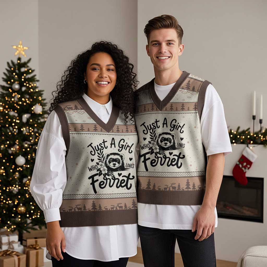 Just a Girl Who Loves Ferrets V-Neck Knit Sweater Vest Exotic Pet Owner Gift