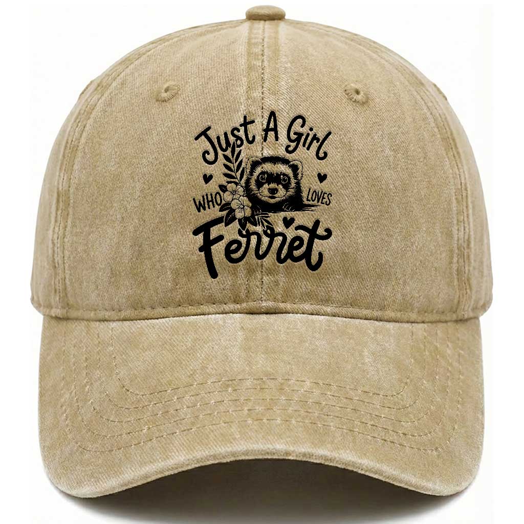 Just a Girl Who Loves Ferrets Washed Cotton Baseball Cap Exotic Pet Owner Gift