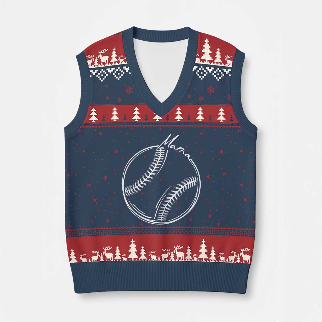 Baseball Mama Graphic V-Neck Knit Sweater Vest Game Day Gift For Baseball Moms