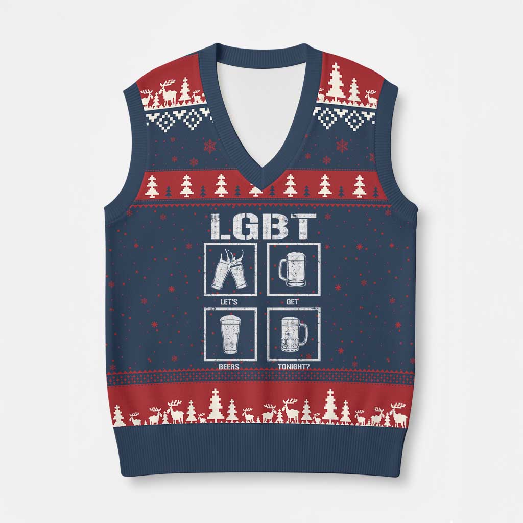 LGBT Let's Get Beers Tonight V-Neck Knit Sweater Vest Funny Beer Drinking
