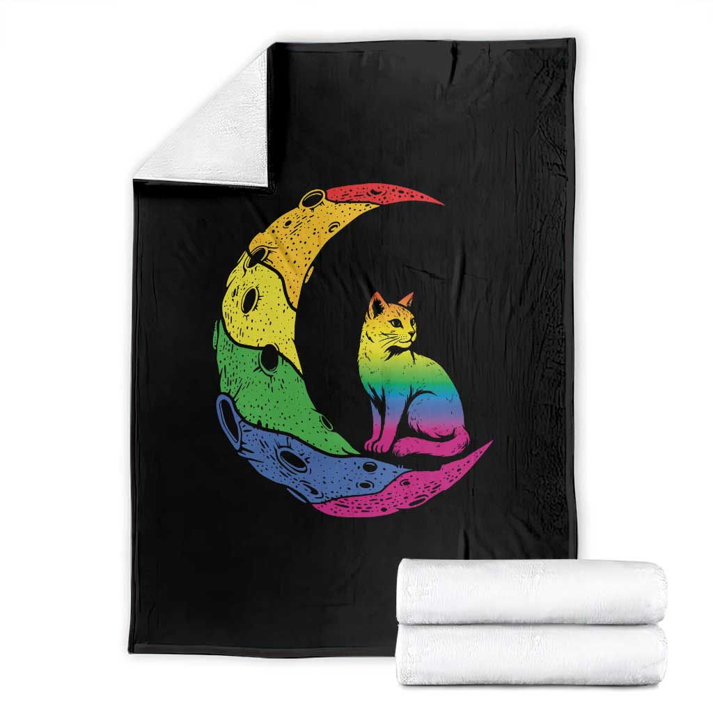 Rainbow Moon Cat Pride Throw Blanket LGBT Feline Graphic