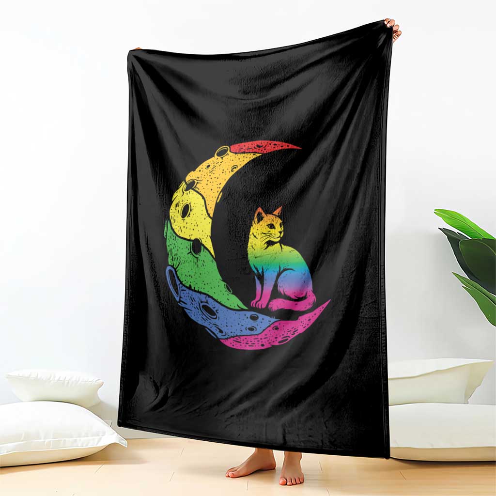 Rainbow Moon Cat Pride Throw Blanket LGBT Feline Graphic