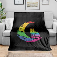 Rainbow Moon Cat Pride Throw Blanket LGBT Feline Graphic