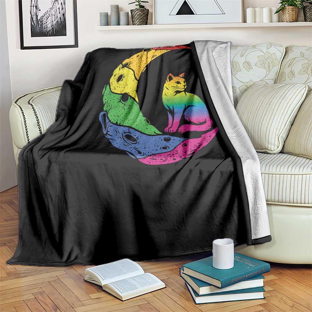 Rainbow Moon Cat Pride Throw Blanket LGBT Feline Graphic