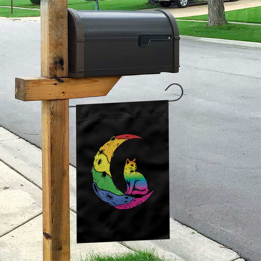 Rainbow Moon Cat Pride Garden Flag LGBT Feline Graphic