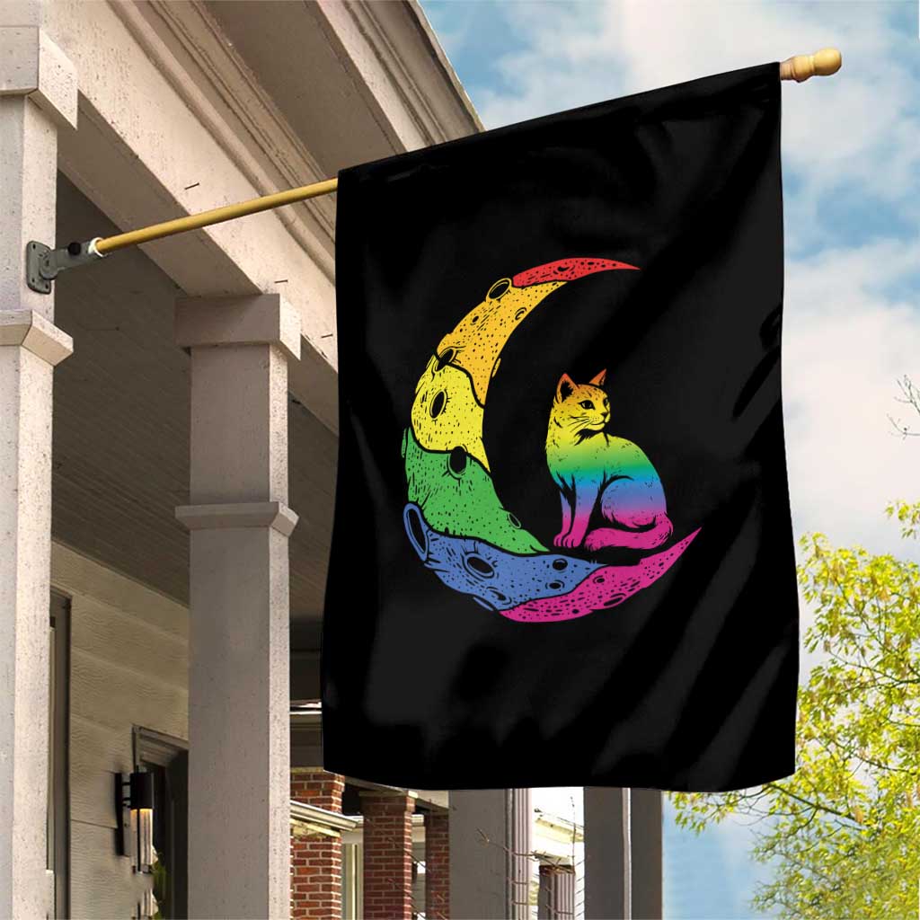Rainbow Moon Cat Pride Garden Flag LGBT Feline Graphic