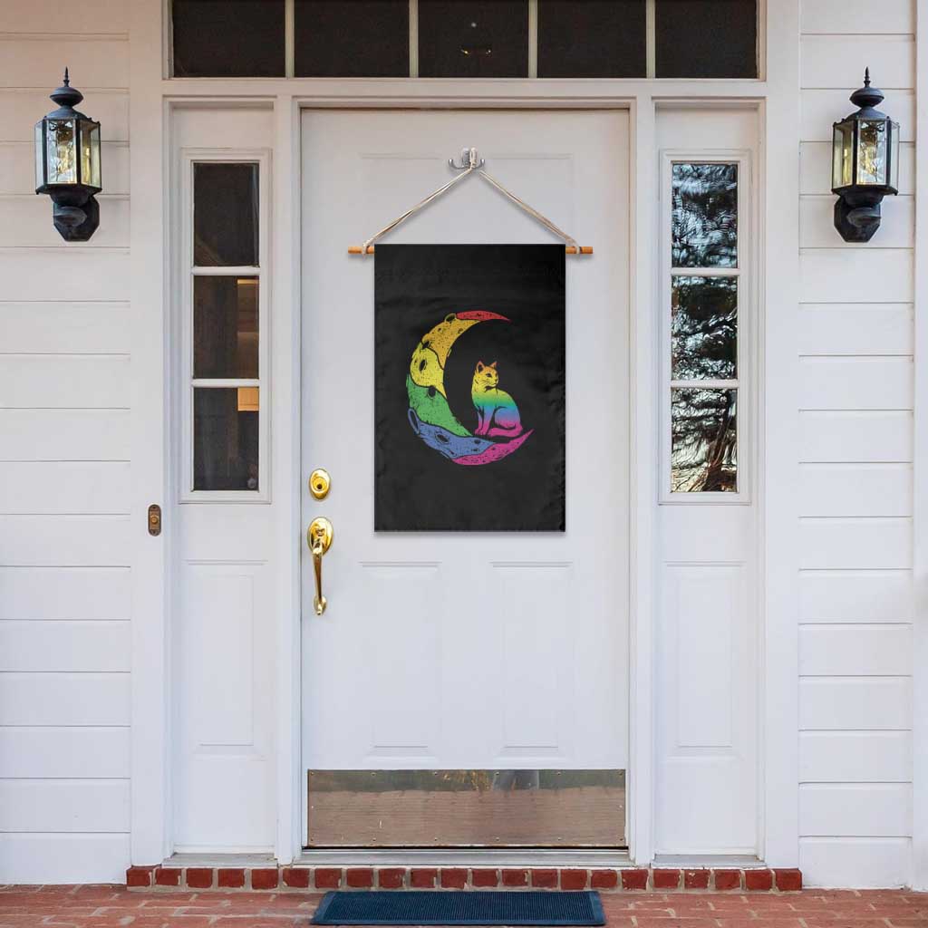Rainbow Moon Cat Pride Garden Flag LGBT Feline Graphic