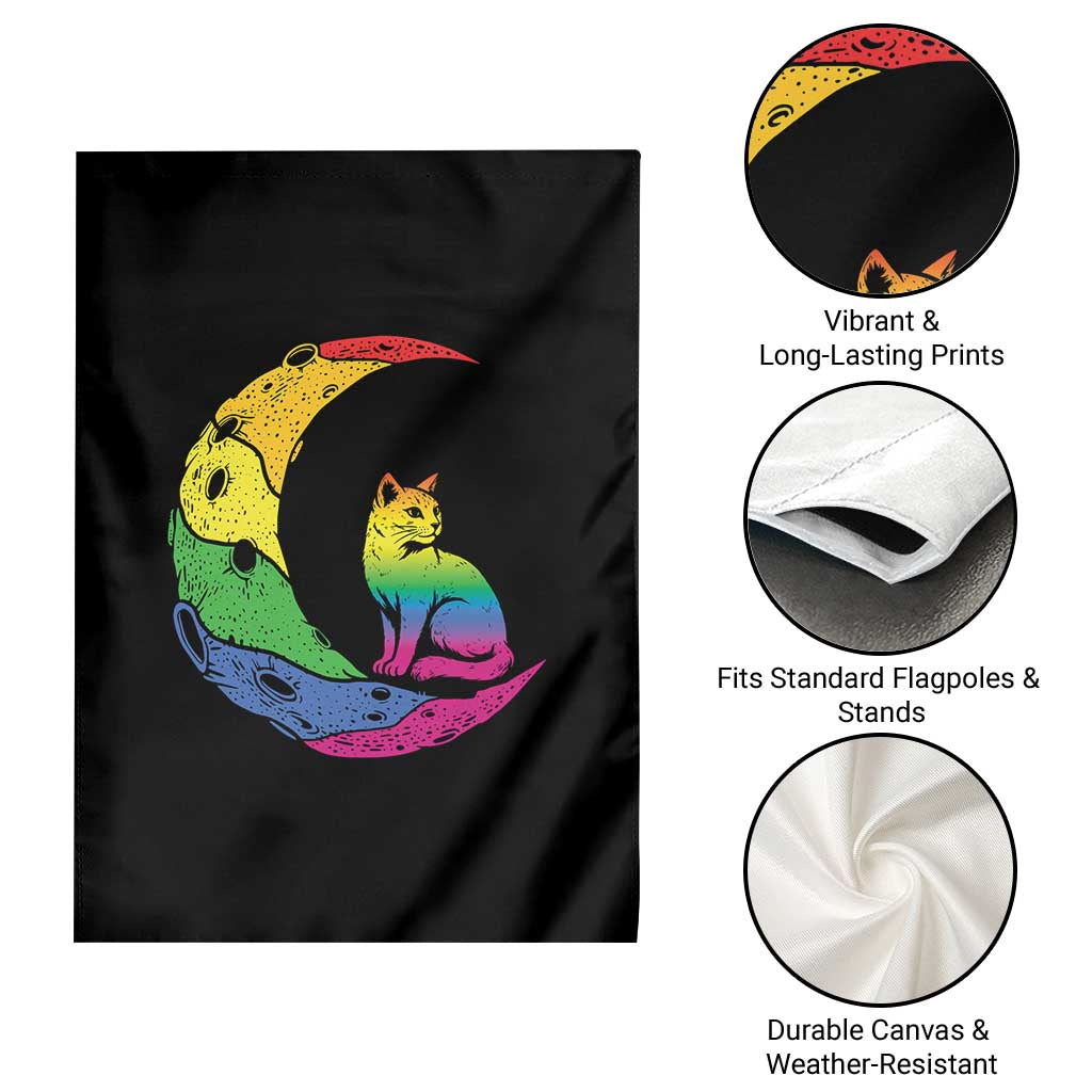 Rainbow Moon Cat Pride Garden Flag LGBT Feline Graphic
