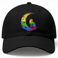 Rainbow Moon Cat Pride Baseball Cap LGBT Feline Graphic