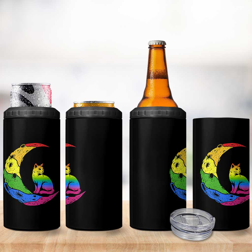 Rainbow Moon Cat Pride 4 in 1 Can Cooler Tumbler LGBT Feline Graphic