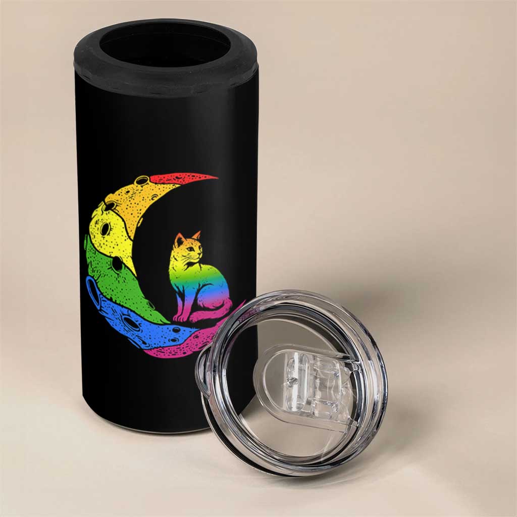 Rainbow Moon Cat Pride 4 in 1 Can Cooler Tumbler LGBT Feline Graphic