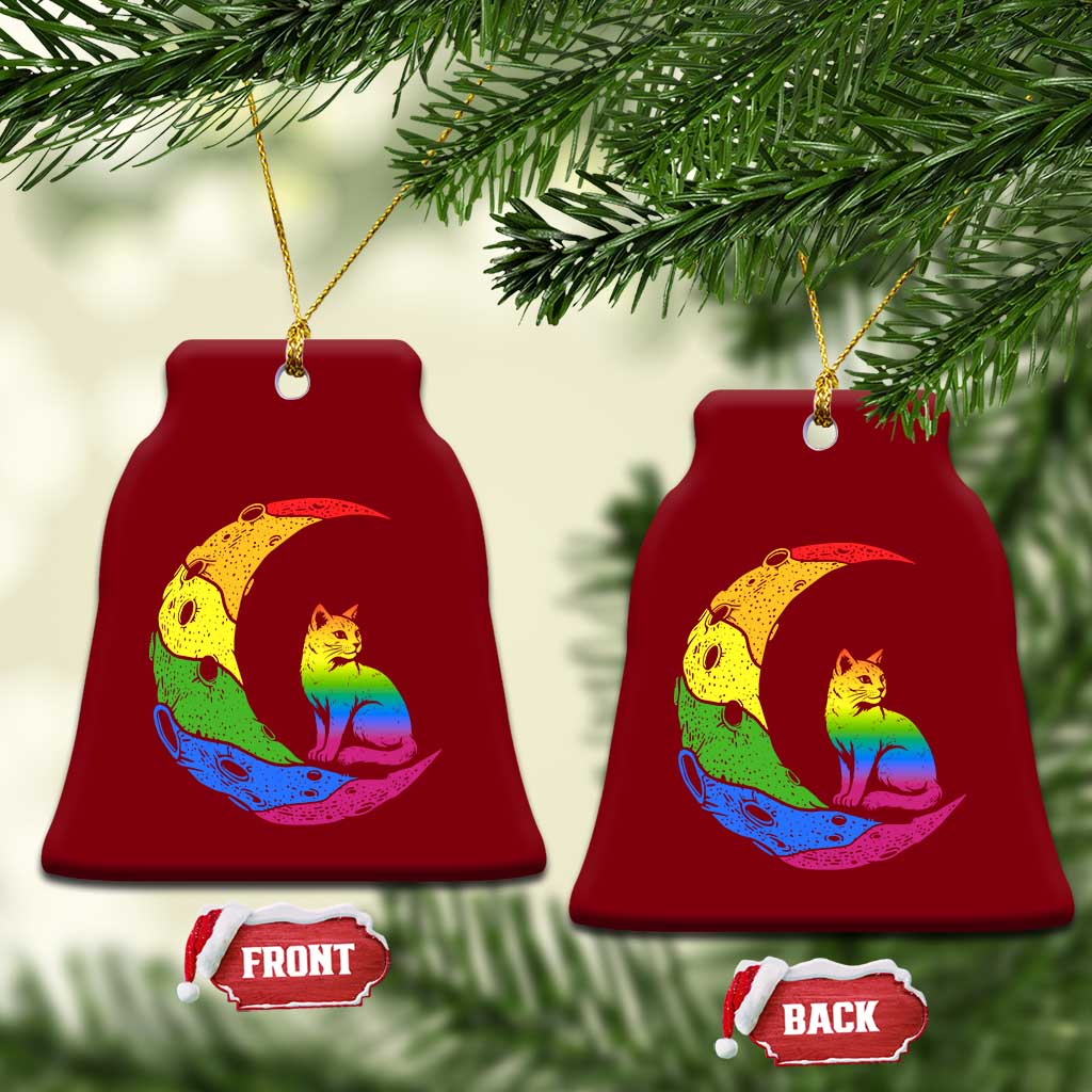 Rainbow Moon Cat Pride Ceramic Ornament LGBT Feline Graphic