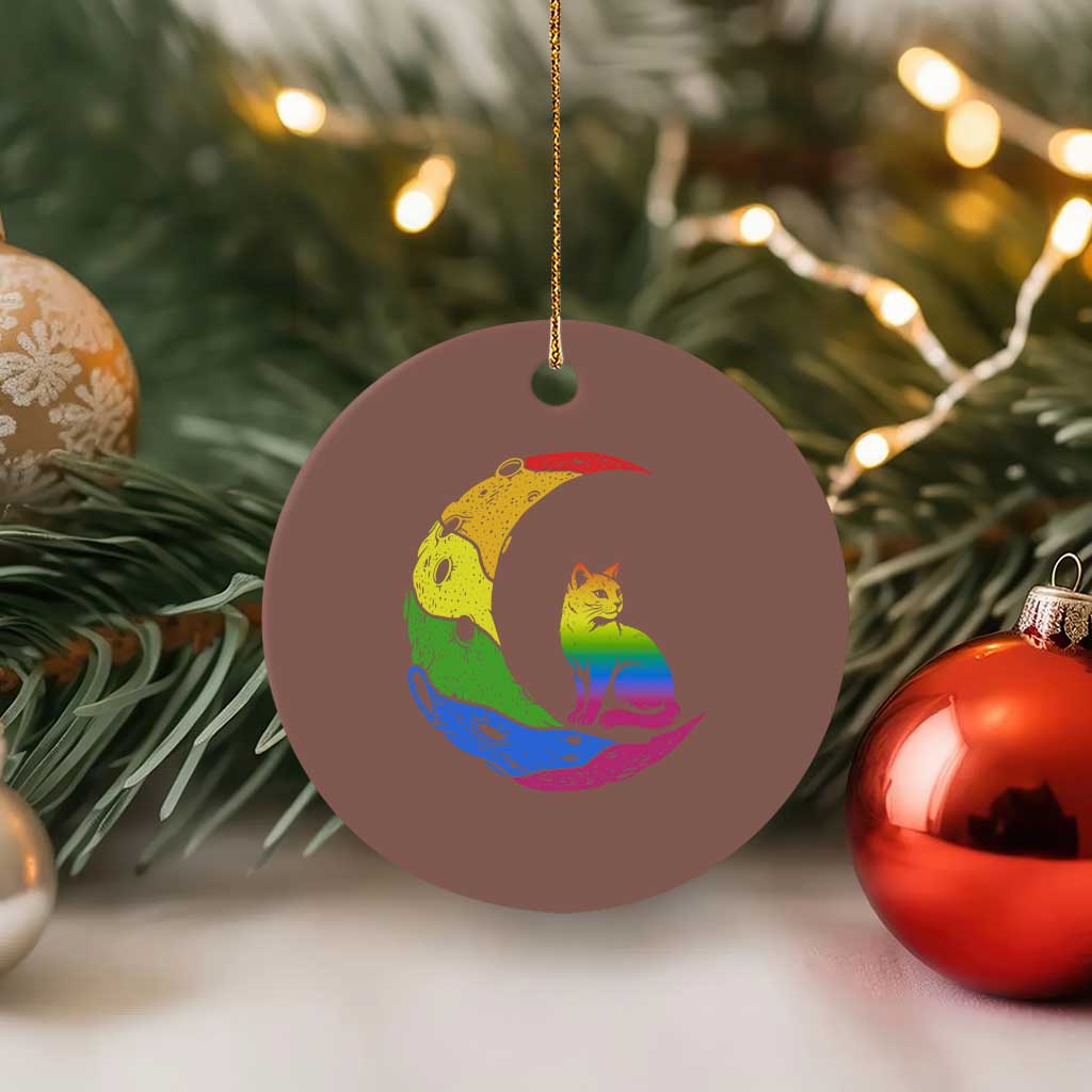 Rainbow Moon Cat Pride Ceramic Ornament LGBT Feline Graphic