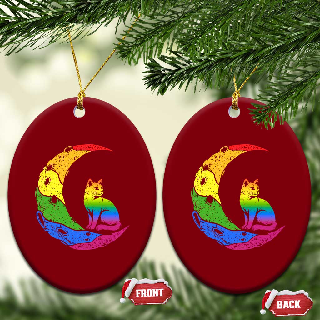 Rainbow Moon Cat Pride Ceramic Ornament LGBT Feline Graphic