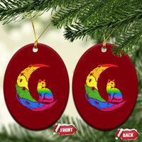 Rainbow Moon Cat Pride Ceramic Ornament LGBT Feline Graphic