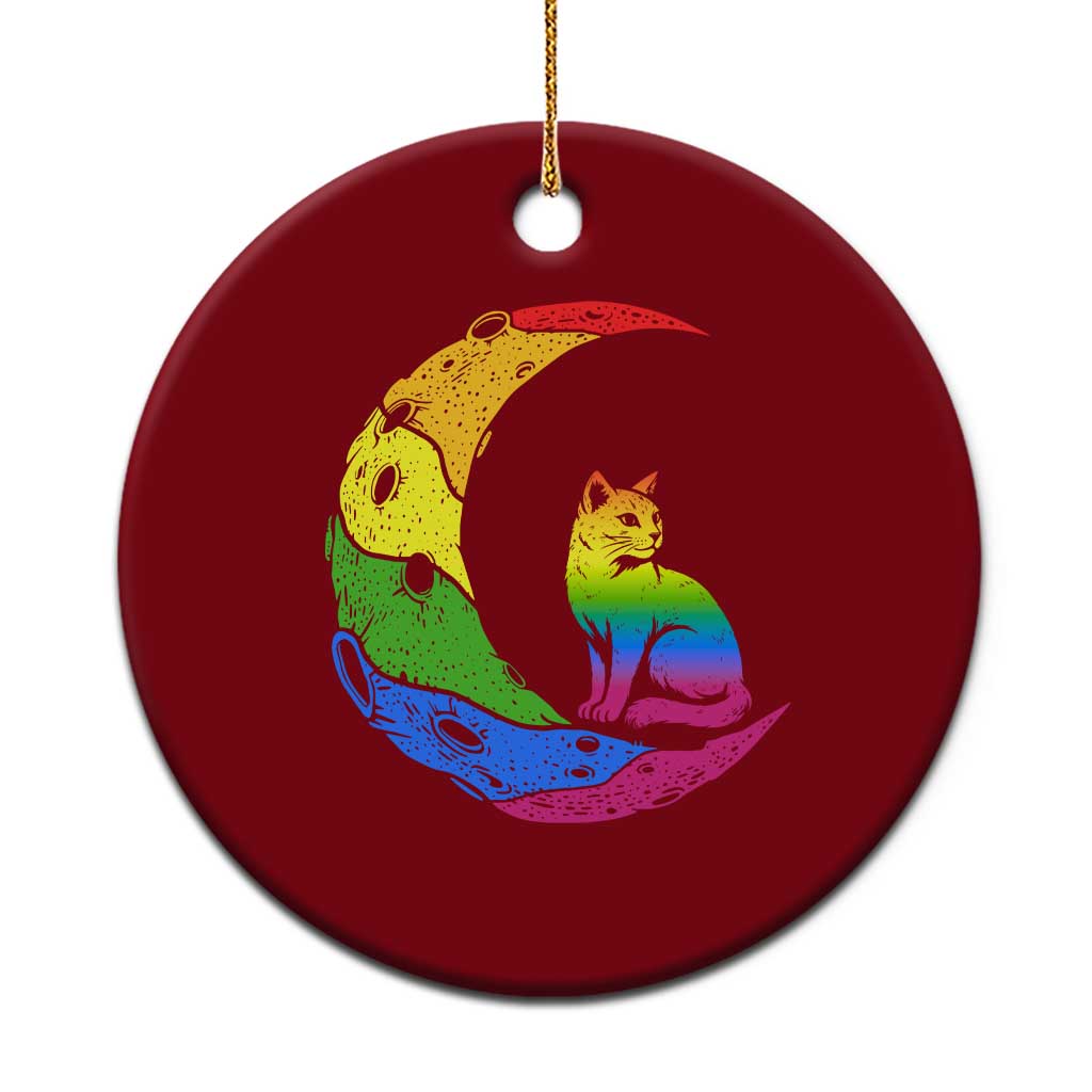 Rainbow Moon Cat Pride Ceramic Ornament LGBT Feline Graphic