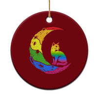 Rainbow Moon Cat Pride Ceramic Ornament LGBT Feline Graphic