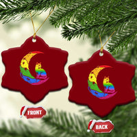 Rainbow Moon Cat Pride Ceramic Ornament LGBT Feline Graphic