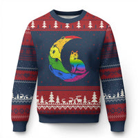 Rainbow Moon Cat Pride Ugly Christmas Sweater LGBT Feline Graphic