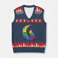 Rainbow Moon Cat Pride V-Neck Knit Sweater Vest LGBT Feline Graphic