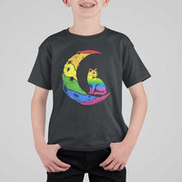 Rainbow Moon Cat Pride T Shirt For Kid LGBT Feline Graphic