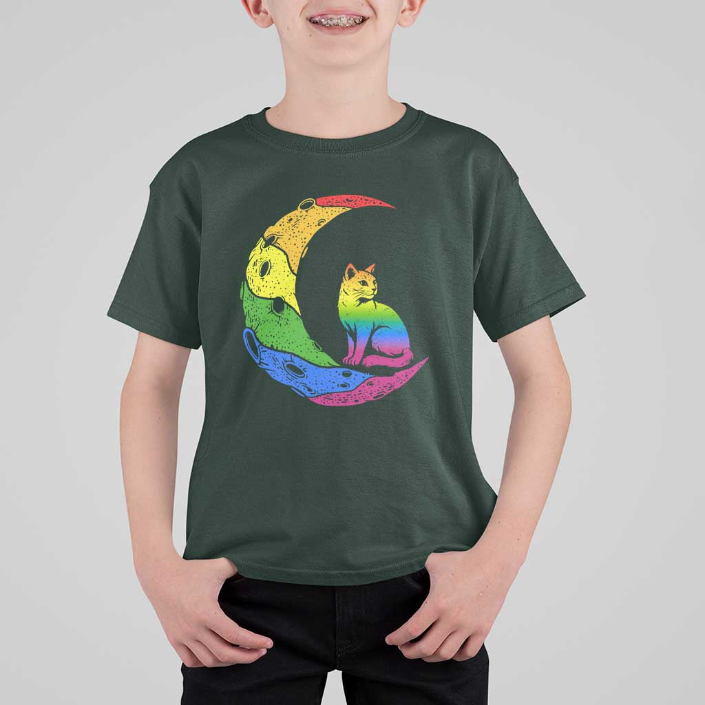 Rainbow Moon Cat Pride T Shirt For Kid LGBT Feline Graphic