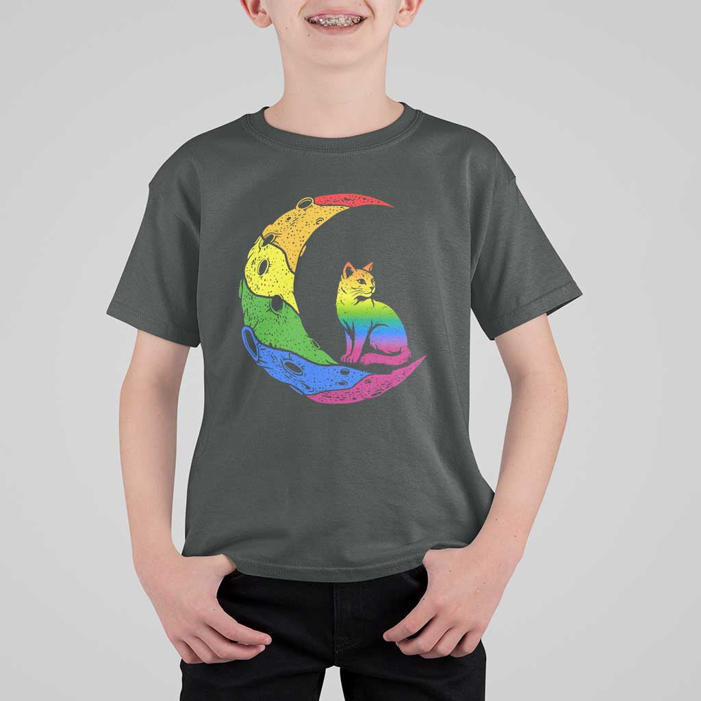 Rainbow Moon Cat Pride T Shirt For Kid LGBT Feline Graphic