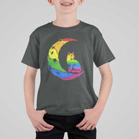 Rainbow Moon Cat Pride T Shirt For Kid LGBT Feline Graphic