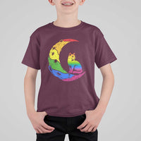Rainbow Moon Cat Pride T Shirt For Kid LGBT Feline Graphic