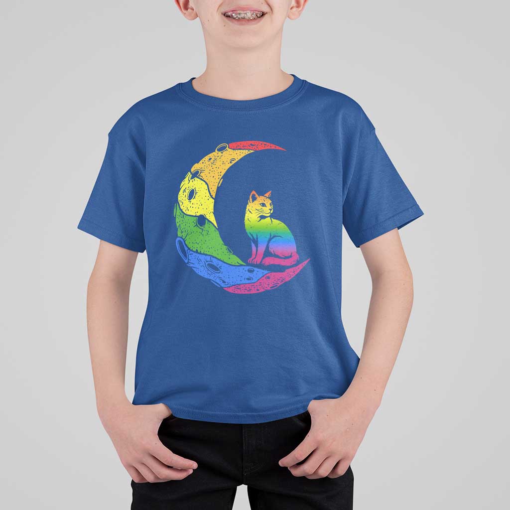 Rainbow Moon Cat Pride T Shirt For Kid LGBT Feline Graphic