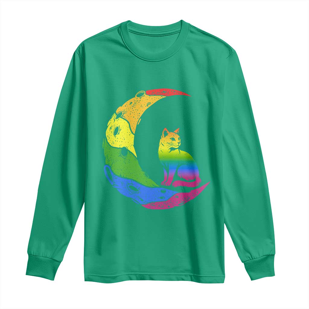 Rainbow Moon Cat Pride Long Sleeve Shirt LGBT Feline Graphic