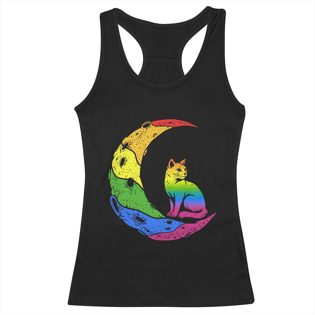 Rainbow Moon Cat Pride Racerback Tank Top LGBT Feline Graphic