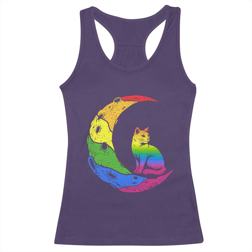 Rainbow Moon Cat Pride Racerback Tank Top LGBT Feline Graphic