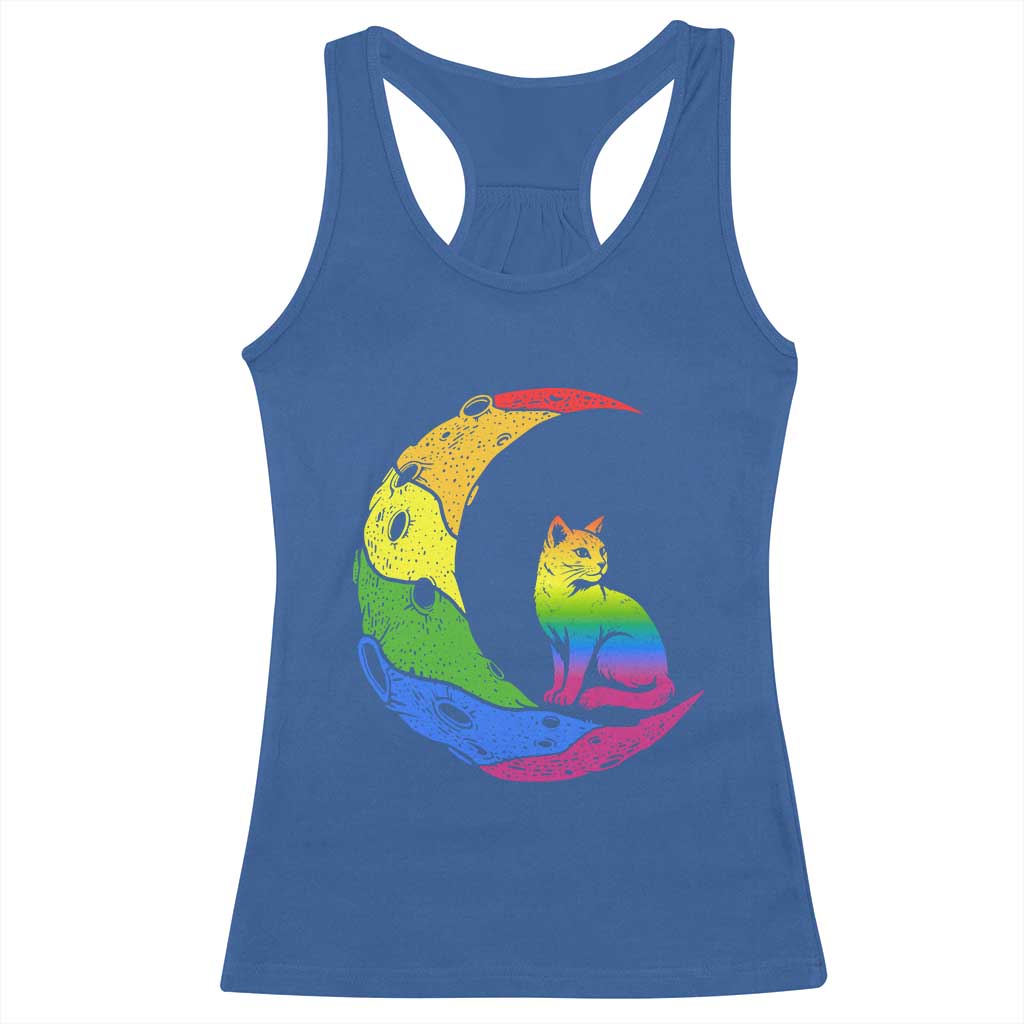 Rainbow Moon Cat Pride Racerback Tank Top LGBT Feline Graphic