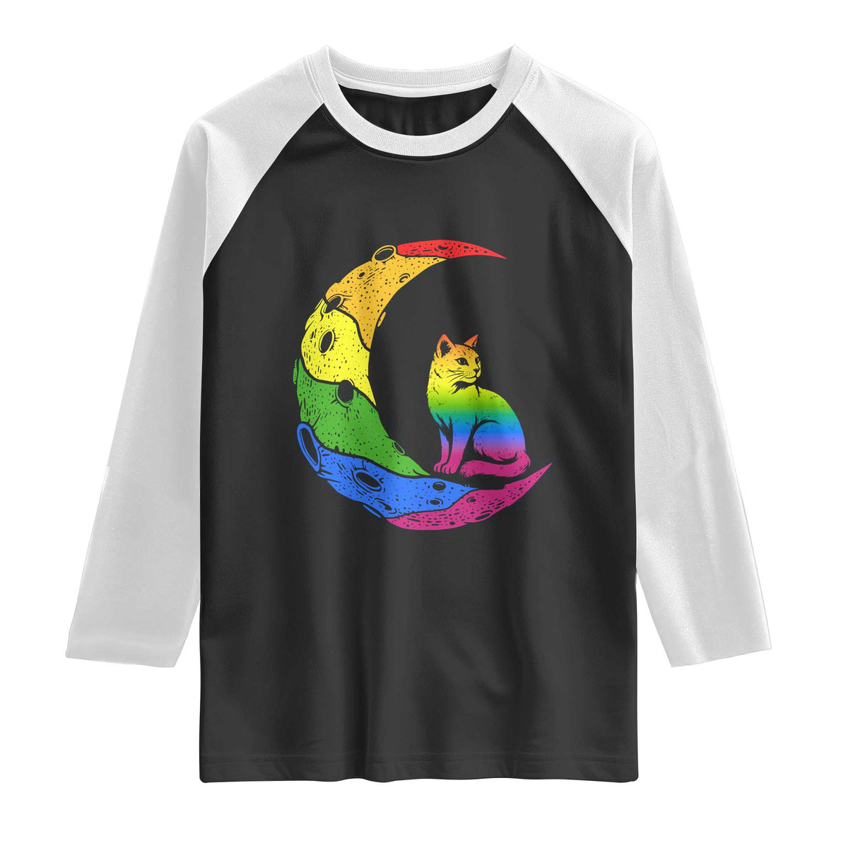 Rainbow Moon Cat Pride Raglan Shirt LGBT Feline Graphic