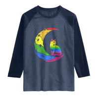 Rainbow Moon Cat Pride Raglan Shirt LGBT Feline Graphic