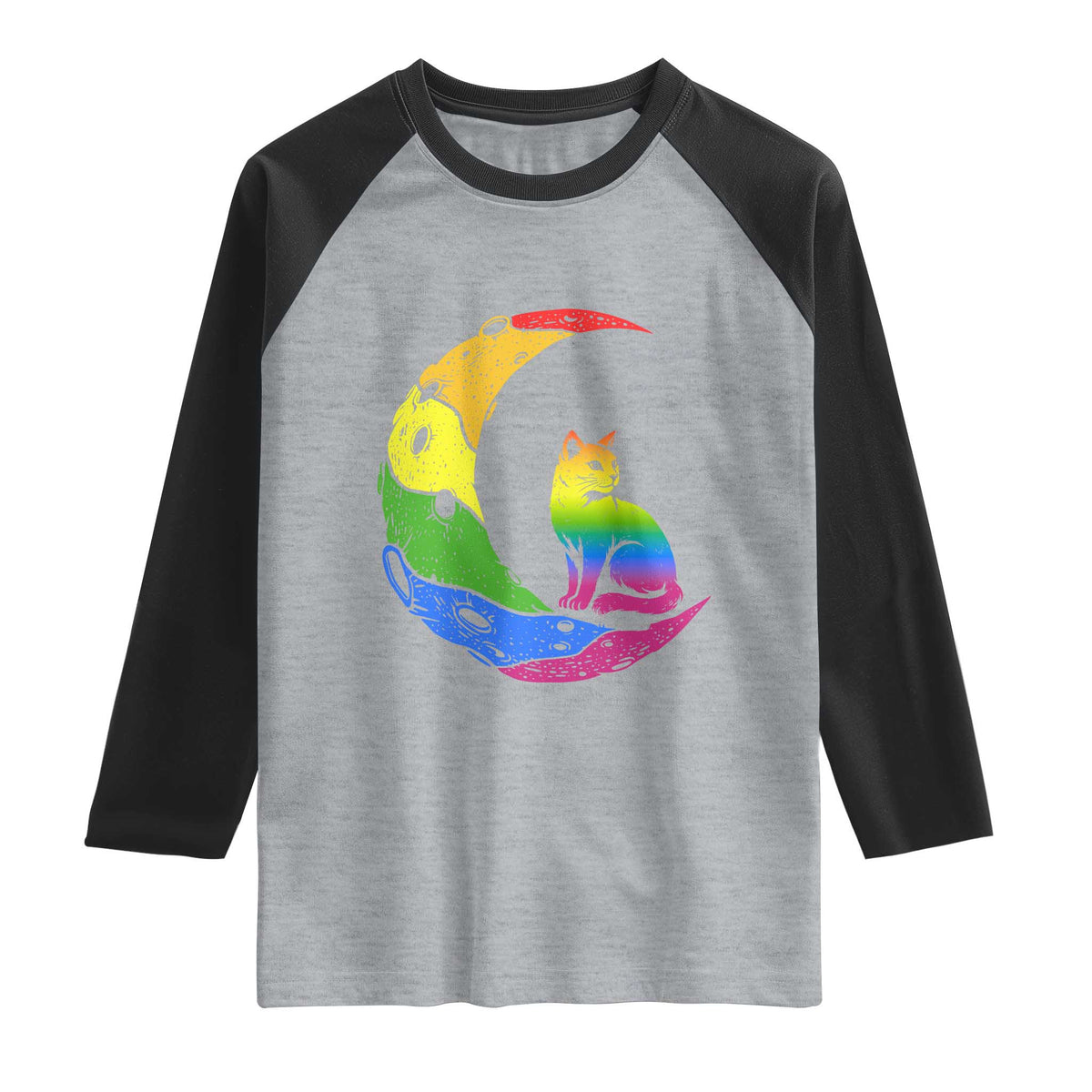 Rainbow Moon Cat Pride Raglan Shirt LGBT Feline Graphic