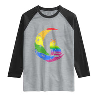 Rainbow Moon Cat Pride Raglan Shirt LGBT Feline Graphic