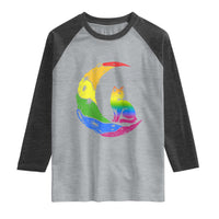 Rainbow Moon Cat Pride Raglan Shirt LGBT Feline Graphic
