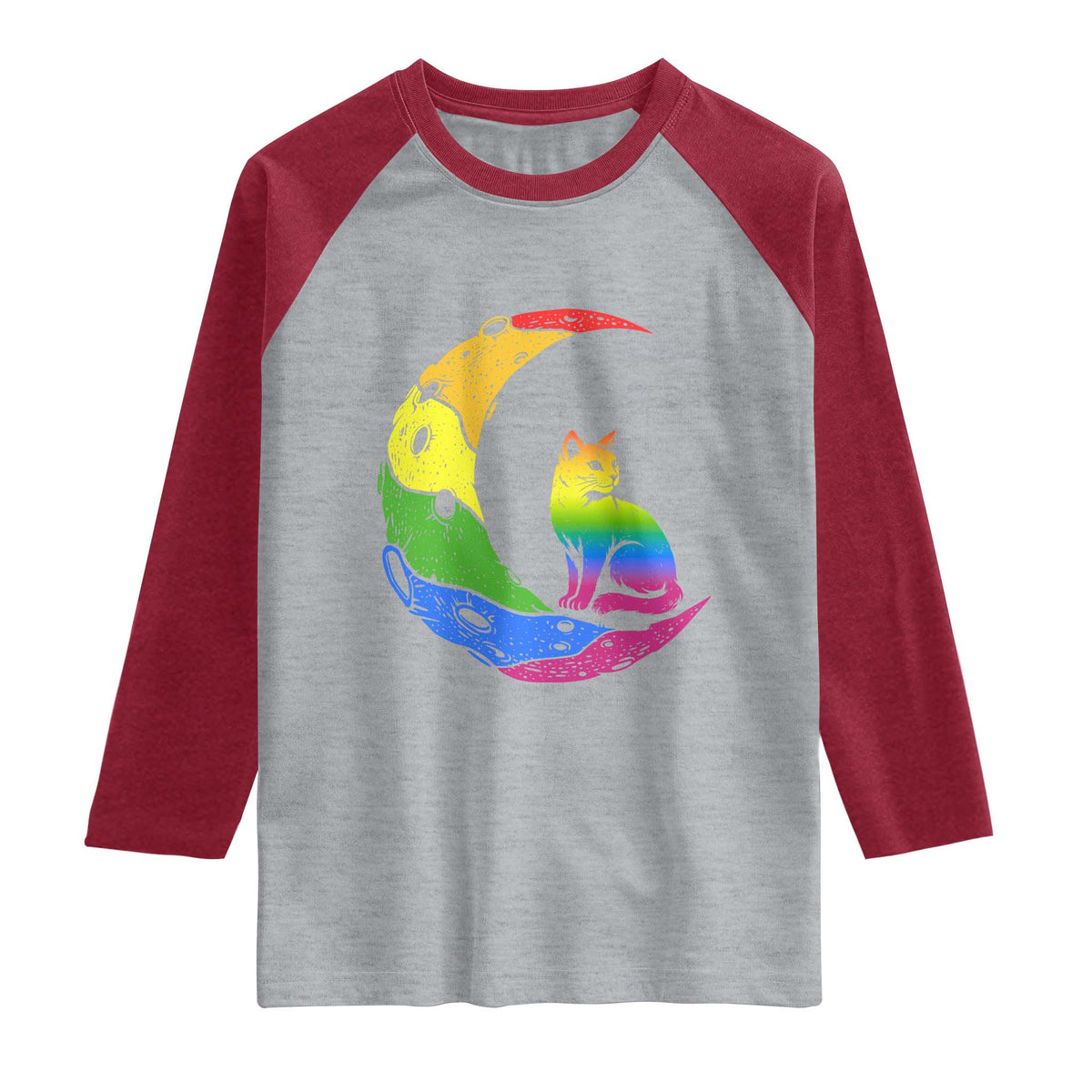Rainbow Moon Cat Pride Raglan Shirt LGBT Feline Graphic