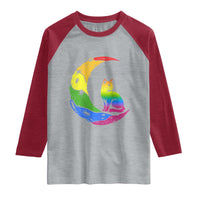 Rainbow Moon Cat Pride Raglan Shirt LGBT Feline Graphic