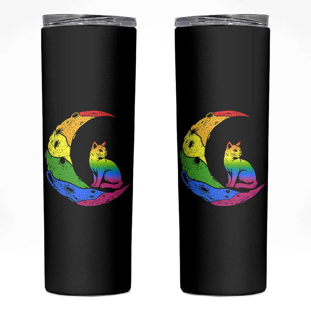 Rainbow Moon Cat Pride Skinny Tumbler LGBT Feline Graphic