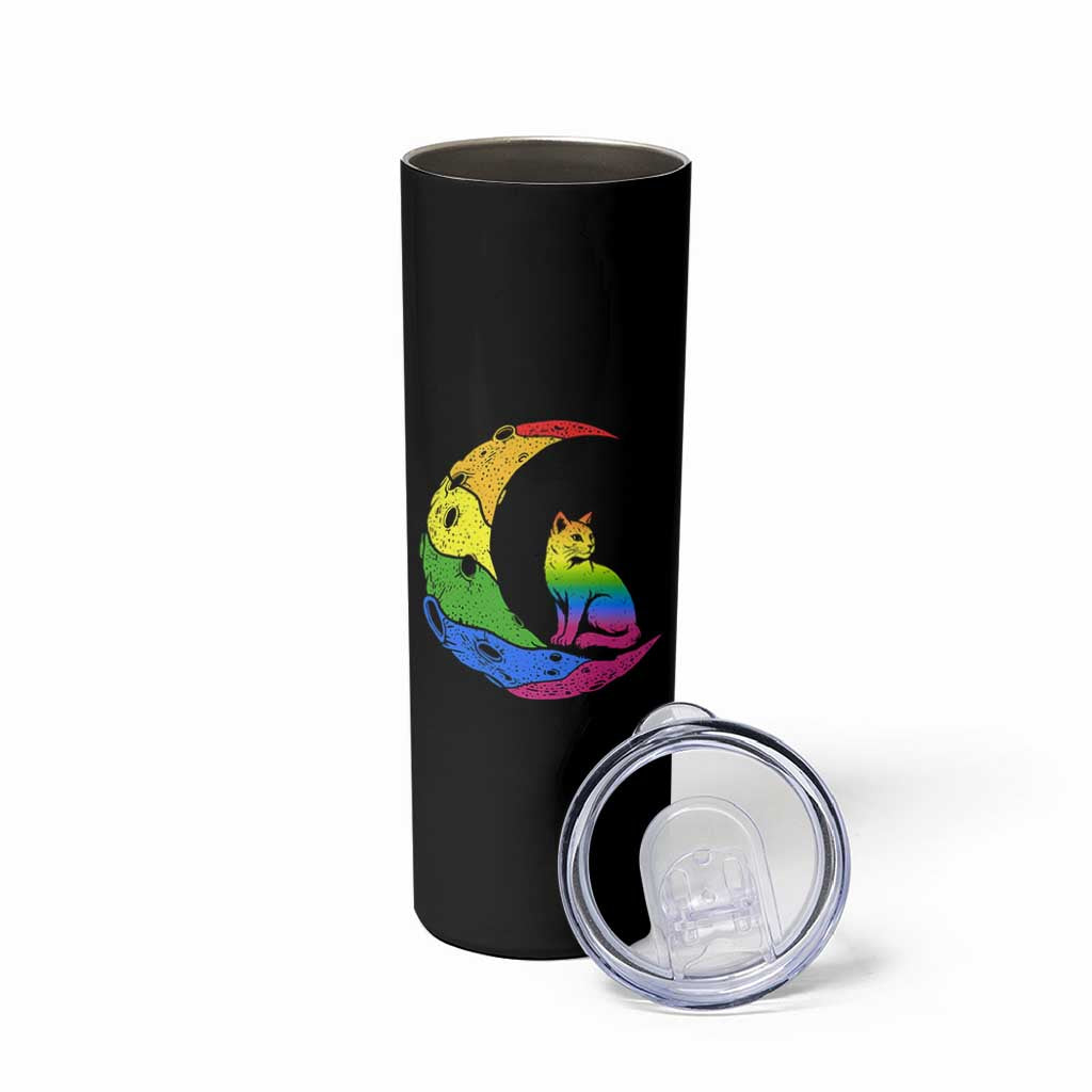 Rainbow Moon Cat Pride Skinny Tumbler LGBT Feline Graphic